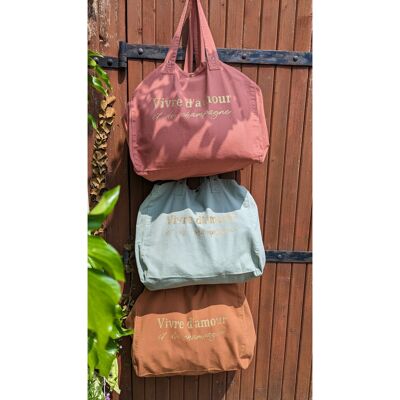 Bolsa de algodón lavado "Vivir de amor y champán"