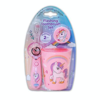 B-brite Flashing toothbrush set 3-piece unicorn