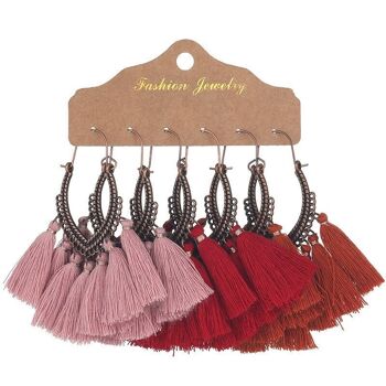 Ensemble de 3 paires de boucles d'oreilles colorées pour femmes Boho Tassel 2