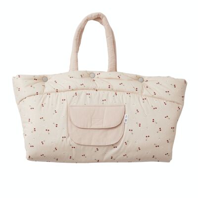 Traveling play mat convertible into a bag - cherries