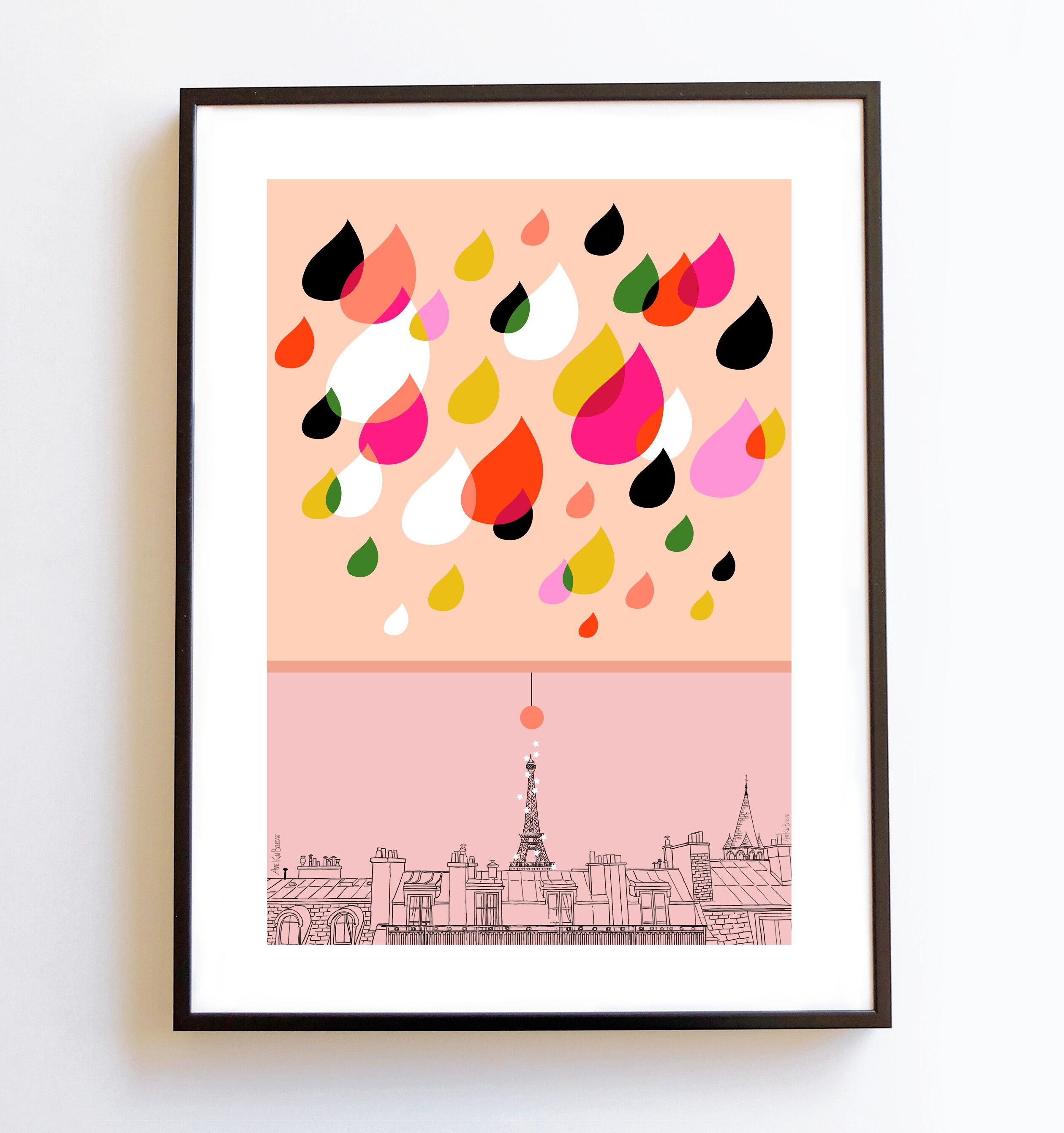 Poster Pioggia parigina Tetti della Torre Eiffel di Parigi Rosa A3