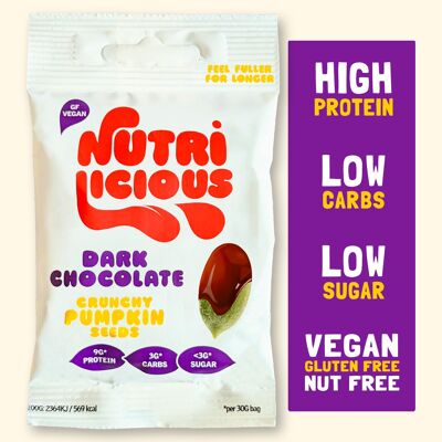 Crunchy Dark Chocolate Pumpkin Seeds - Vegan, Low Carb & Keto, High Protein, Low Sugar, Gluten Free, Nut Free