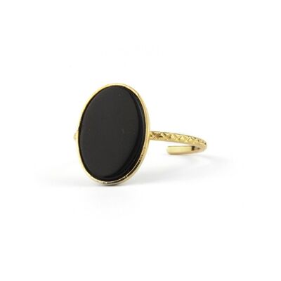 Camille black agate gold plated ring