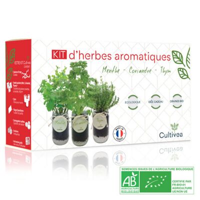 Kit de hierbas aromáticas orgánicas listas para cultivar* - Rojo (menta, cilantro, tomillo)
