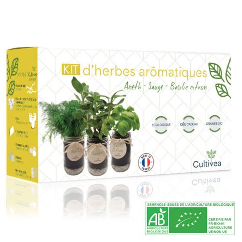 Kit Prêt à Pousser d'herbes aromatiques BIO* - Jaune (Sauge, Basilic Citron, Aneth)