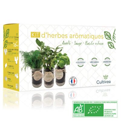 Kit de hierbas aromáticas orgánicas listo para cultivar * - Amarillo (salvia, limón, albahaca, eneldo)