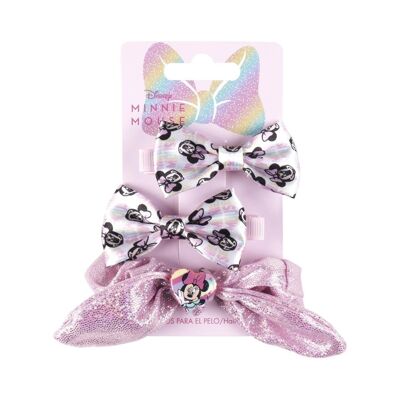 Minnie Mouse Hair Set - 2 Clips and 1 Scrunchie with Bow