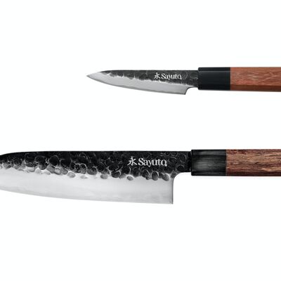 Coffret 2 couteaux Sayuto Séquoia San Mai Santoku + Office