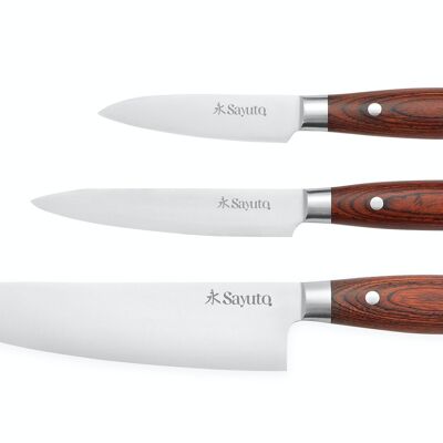 Set de 3 cuchillos Sayuto Pakka X50 Chef + Universal + Office
