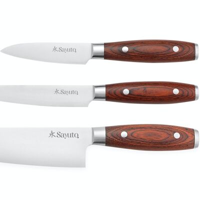 Set of 3 Sayuto Pakka X50 Chef + Universal + Office knives