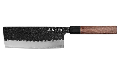 Couteau nakiri Sayuto Séquoia San Mai martelé 17cm