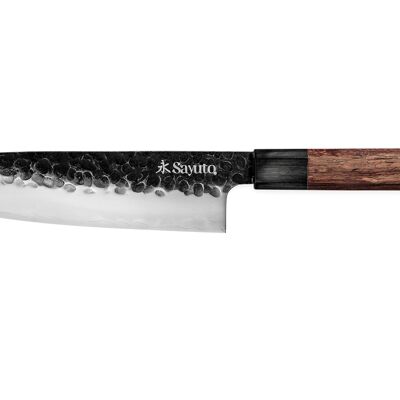 Cuchillo Santoku Sayuto Sequoia San Mai martillado 18cm