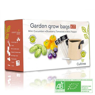 Kit Prêt à Pousser Sacs de Culture BIO* - Mini Concombre, Tomates, Poivron