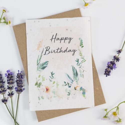 Carte de voeux à planter - Happy Birthday - Carte ensemencée fleurs sauvages