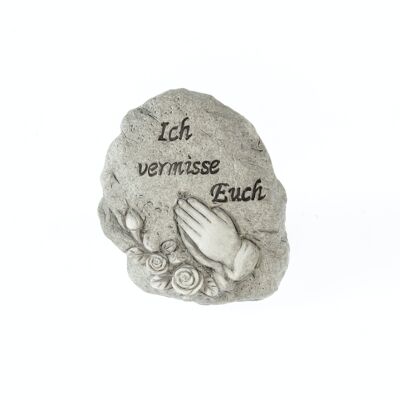 Poly grave decoration stone with hands, 10 x 8 x 10 cm, stone grey, 782770