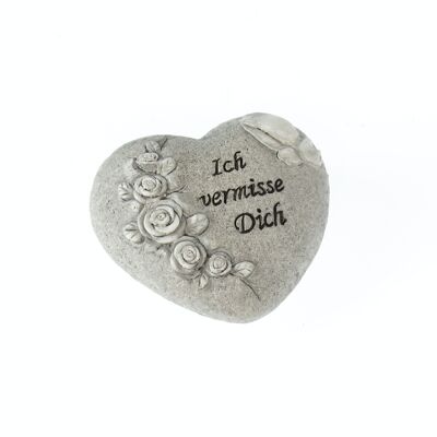 Poly grave decoration heart with roses, 12 x 11 x 6 cm, stone grey, 782800