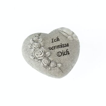 Décoration de tombe poly cœur avec roses, 12 x 11 x 6 cm, gris pierre, 782800 1