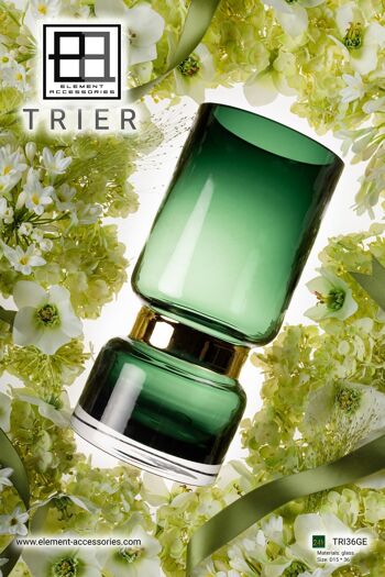 Vase en verre vert de luxe rétro futuriste avec de l'or TRI 36 GE 2