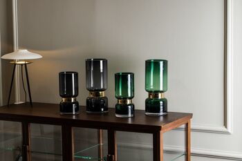 Vase en verre vert de luxe rétro futuriste avec de l'or TRI 36 GE 5