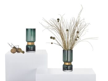 Vase en verre vert de luxe rétro futuriste avec de l'or TRI 36 GE 6