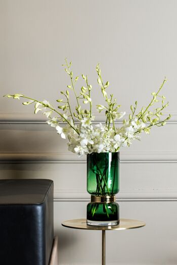 Vase en verre vert de luxe rétro futuriste avec de l'or TRI 36 GE 8