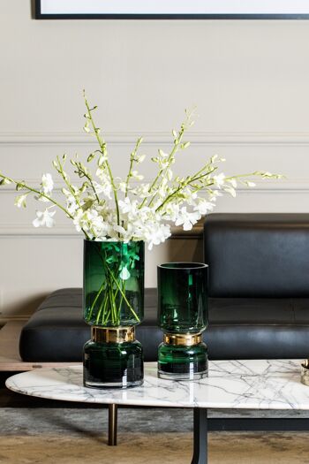 Vase en verre vert de luxe rétro futuriste avec de l'or TRI 36 GE 9
