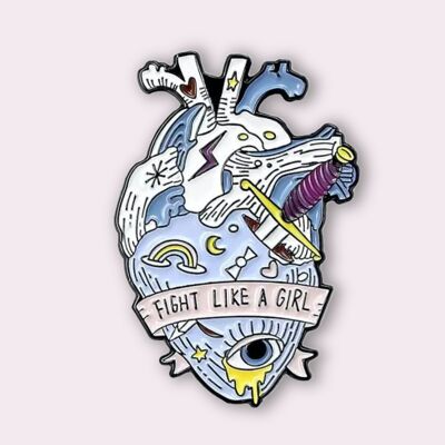Pack of 10 Pins - Heart Pins Fight like a girl