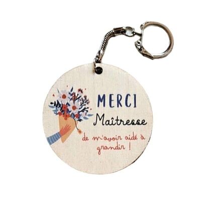 Porte-clés en bois "Bouquet de fleurs - Merci"