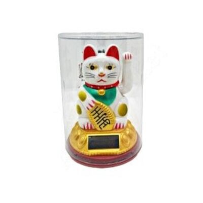 Lucky cat figurine solaire ~16cm  couleur Blanc.