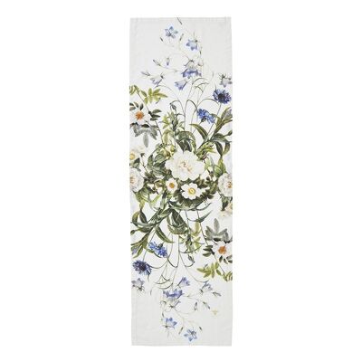 Linen table runner - Blue Flower Garden