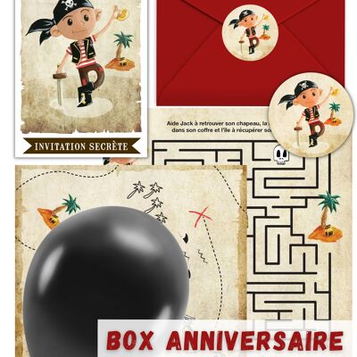 Box anniversaire Pirate | Pour une fête de pirate inoubliable | Invitations, cadeaux invités, pochettes surprises et jeux inclus | Box enfant 5 à 10 ans