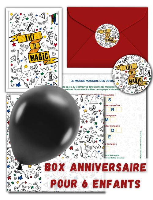 Box anniversaire Sorcier | Pour une fête de sorcier inoubliable | Invitations, cadeaux invités, pochettes surprises et jeux inclus | Box enfant 5 à 10 ans