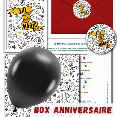 Sorcerer birthday box | For an unforgettable wizard's party | Invitations, guest gifts, surprise bags and games included | Children's box 5 to 10 years old