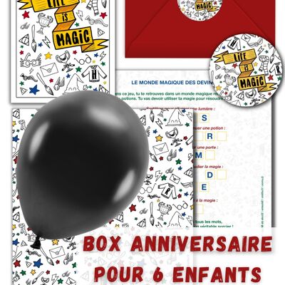 Box anniversaire Sorcier | Pour une fête de sorcier inoubliable | Invitations, cadeaux invités, pochettes surprises et jeux inclus | Box enfant 5 à 10 ans
