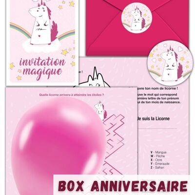 Box anniversaire Licorne | Pour une fête de Licorne inoubliable | Invitations, cadeaux invités, pochettes surprises et jeux inclus | Box enfant 5 à 10 ans