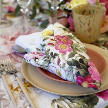 Serviette de table en lin - Jardin de fleurs roses JL 1