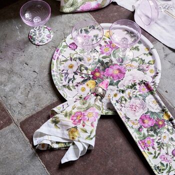 Serviette de table en lin - Jardin de fleurs roses JL 2
