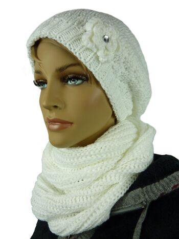 Ensemble bonnet et écharpe pour femme 280 (combi, 2 pièces) tricot lâche, avec pompon, bonnet long et boucle 1