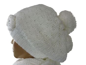 Ensemble bonnet et écharpe pour femme 280 (combi, 2 pièces) tricot lâche, avec pompon, bonnet long et boucle 3