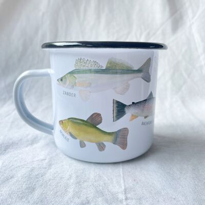 Mug émaillé "Fish" pour les pêcheurs ou les amoureux de la nature