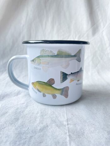 Mug émaillé "Fish" pour les pêcheurs ou les amoureux de la nature 1