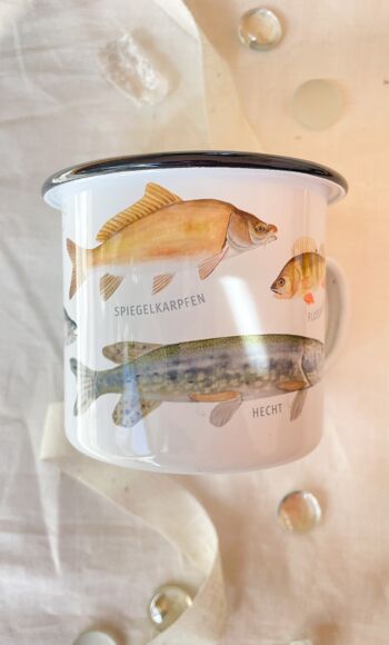 Mug émaillé "Fish" pour les pêcheurs ou les amoureux de la nature 4