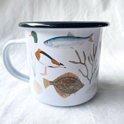 Enamel mug "Sea" with illustrations all about the sea