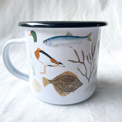 Taza esmaltada "Mar" con ilustraciones sobre el mar