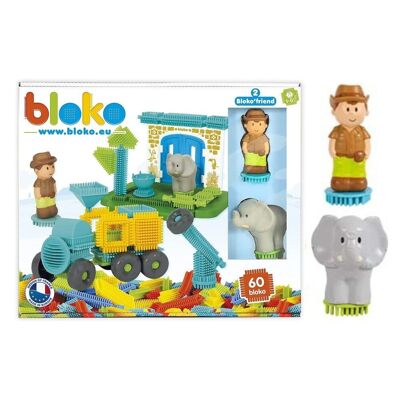 Box of 60 Bloko + 2 3D Jungle Figures - Construction game - From 12 months - 503717