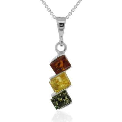 Trilogy Mixed Amber Pendant with 18" Trace Chain and Presentation Box
