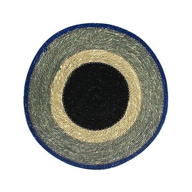 Tovaglietta rotonda Luna d38 cm in erba marina naturale e blu