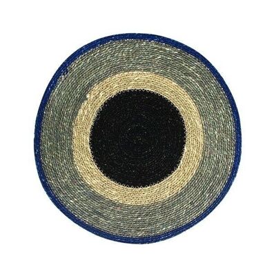 Luna round placemat d38cm in natural and blue seagrass