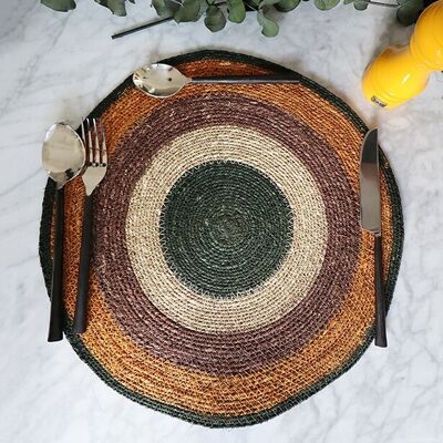 Luna round placemat d38cm in natural seagrass and terracotta