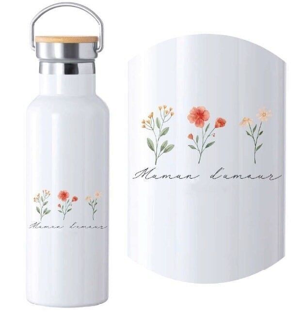 Borraccia bianca con motivo floreale